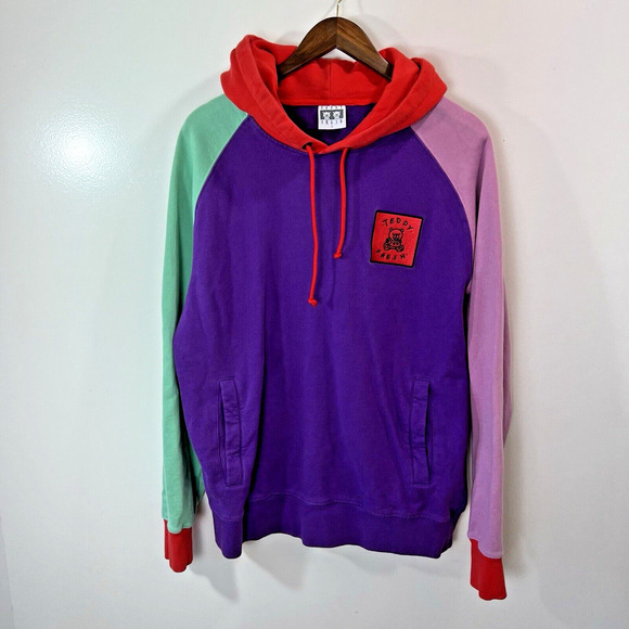 Teddy Fresh Men’s Hoodie Size L Multicolor Rainbow Color Block Streetwear Warm - Picture 1 of 8